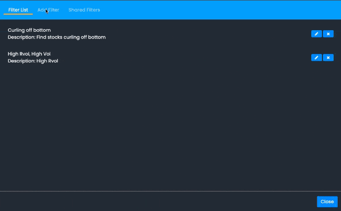 Browsing shared scanner filters in the Fast Scanly interface